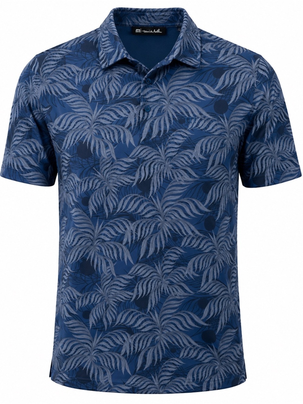 Travis Mathew Men's Blue Palm-Print Pima Cotton blend Polo Sz small EUC